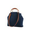 Hermès Cabag shopping bag in navy blue canvas and brown Hunter cowhide - 00pp thumbnail