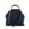 Hermès Cabag shopping bag in navy blue canvas and brown Hunter cowhide - 360 thumbnail