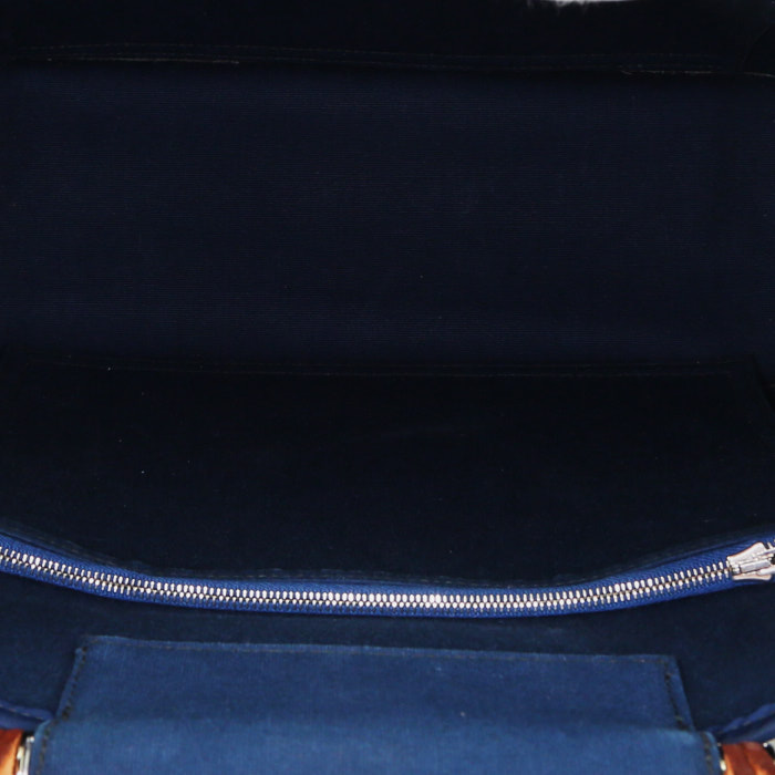 Hermès Cabag shopping bag in navy blue canvas and brown Hunter cowhide - Detail D3