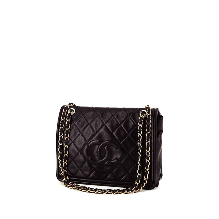 Bolso bandolera Chanel Vintage en cuero acolchado negro - 00pp