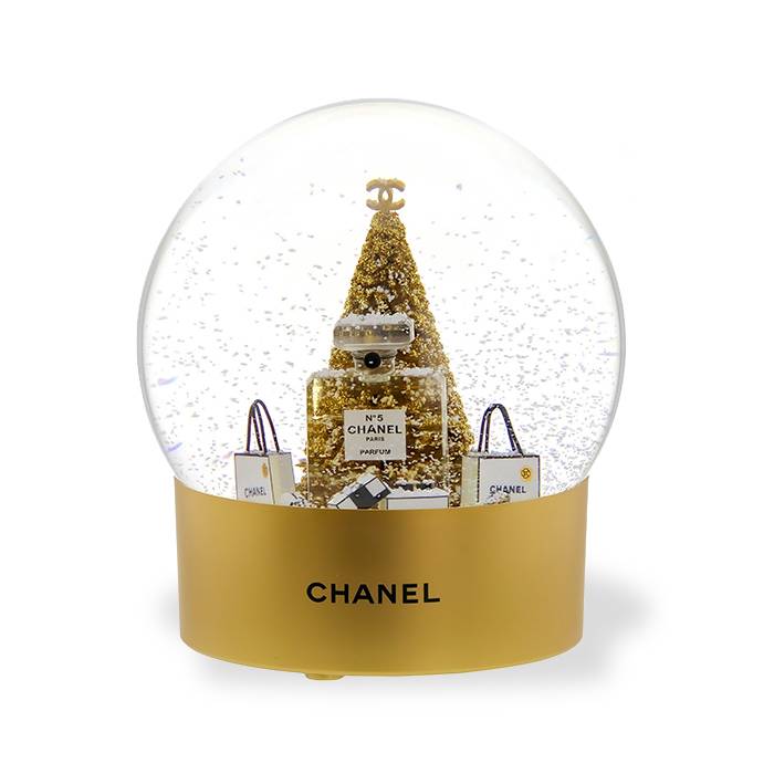 Boule à neige Chanel en verre transparent et plexiglas doré - 00pp