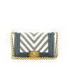 Chanel  Boy small model  shoulder bag  in blue and beige canvas  and blue leather - 360 thumbnail