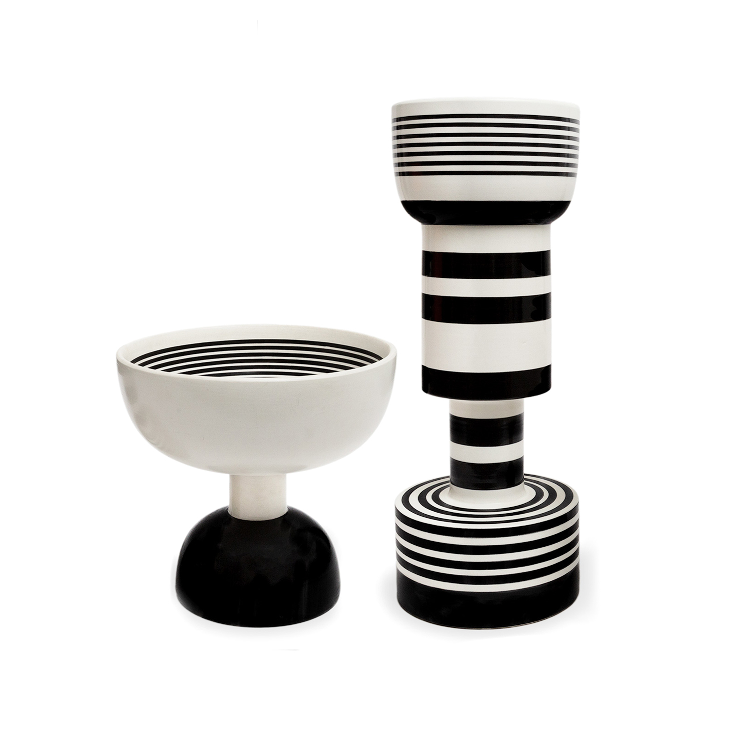 Ettore Sottsass, "Calice" vase, in white and black enameled ceramic, designed in 1959, Bitossi edition, signed, from the 1990's - 00pp