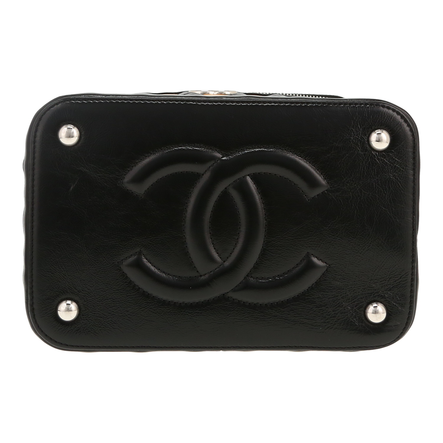 Vanity Chanel Vanity en osier et cuir noir - Detail D1