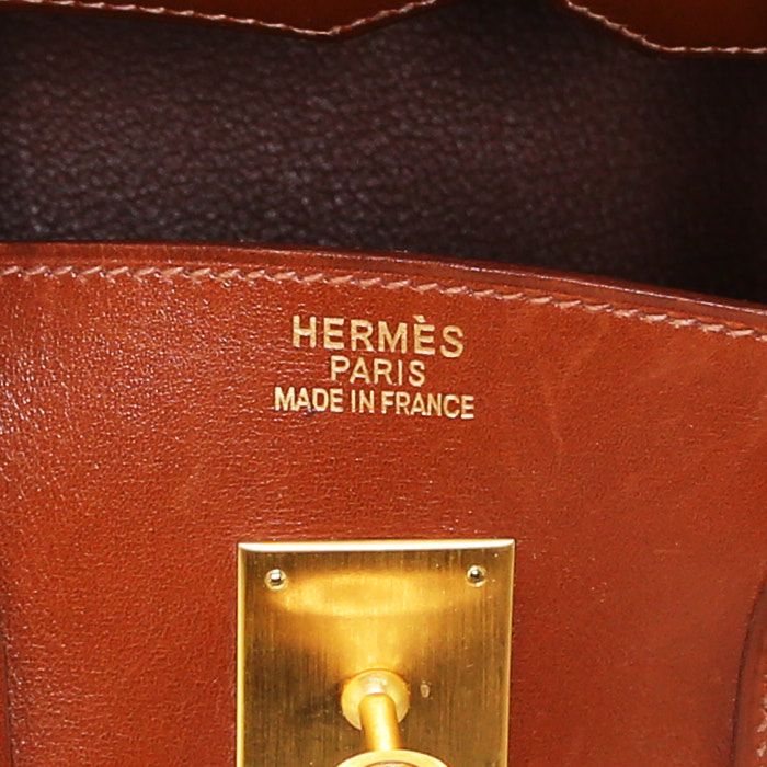 Bolso de mano Hermès  Birkin 35 cm en cuero box color coñac - Detail D3
