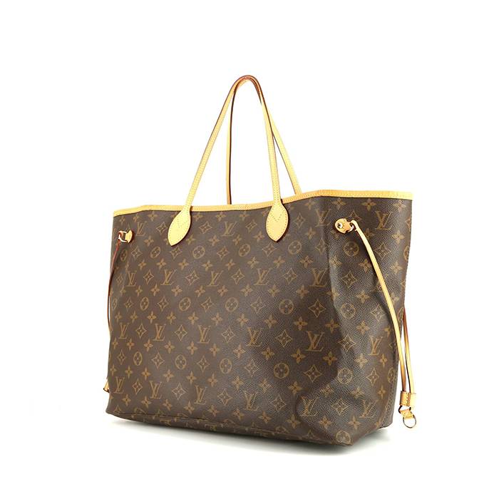 Shopping bag Louis Vuitton Neverfull modello grande in tela monogram marrone e pelle naturale - 00pp