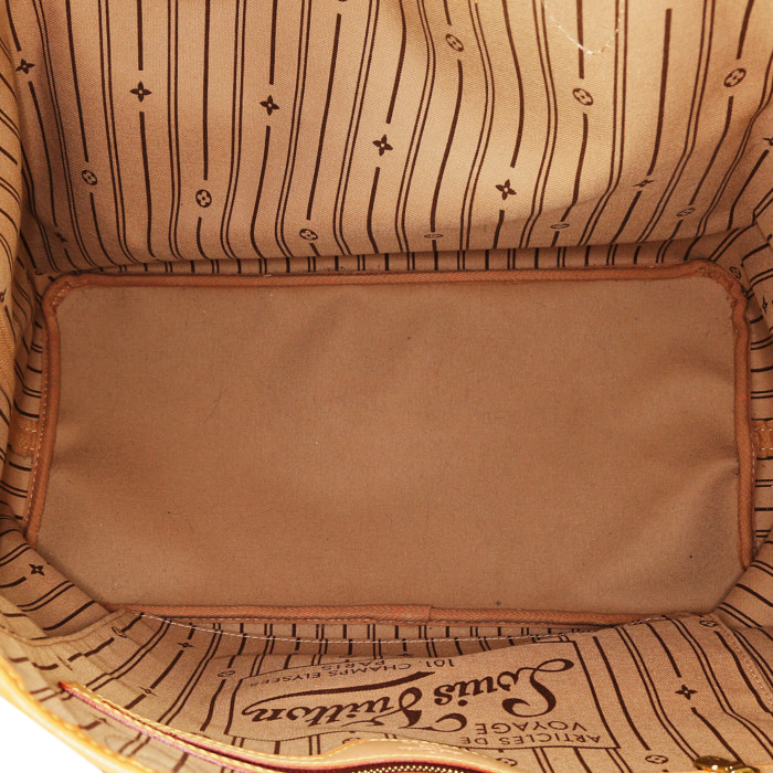 Shopping bag Louis Vuitton Neverfull modello grande in tela monogram marrone e pelle naturale - Detail D2