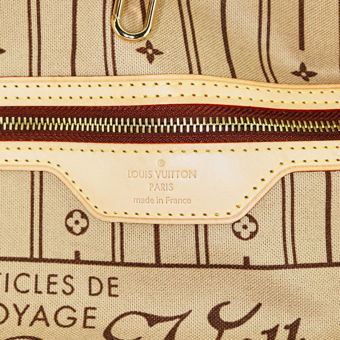 Bolso Cabás Louis Vuitton Neverfull modelo grande en lona Monogram marrón y cuero natural - Detail D3