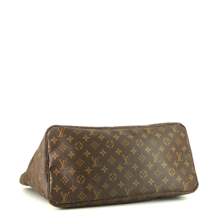 Sac cabas Louis Vuitton Neverfull grand modèle en toile monogram marron et cuir naturel - Detail D4