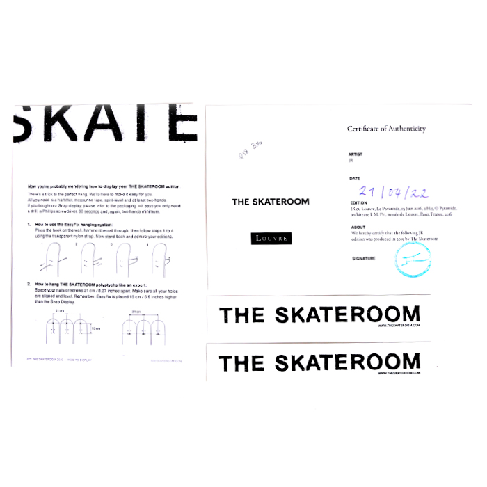 JR x The Skateroom, "La pyramide, 19 juin 2016", triptych of silkscreened skateboards, numbered and stamped, certificate of authenticity, of 2019 - Detail D4