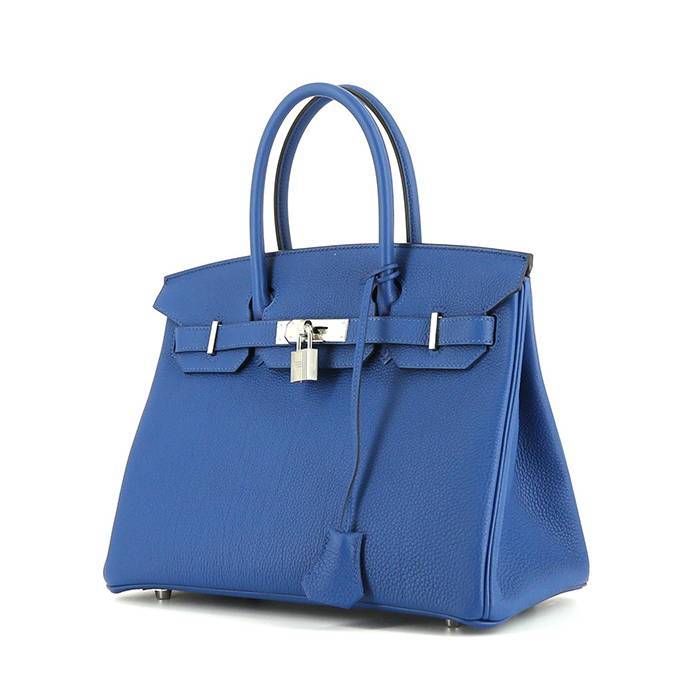 Hermes Birkin 30 cm Handbag in Bleu France Togo Leather