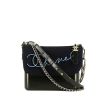 Bolso bandolera Chanel Gabrielle Collection Paris-Hamburg en lana azul marino y cuero negro - 360 thumbnail