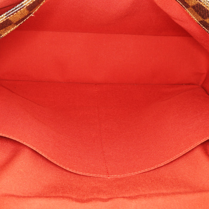 Sac bandoulière Louis Vuitton Broadway en toile damier ébène et cuir marron - Detail D3