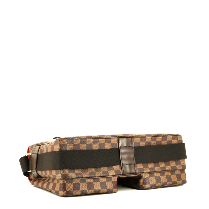 Sac bandoulière Louis Vuitton Broadway en toile damier ébène et cuir marron - Detail D5