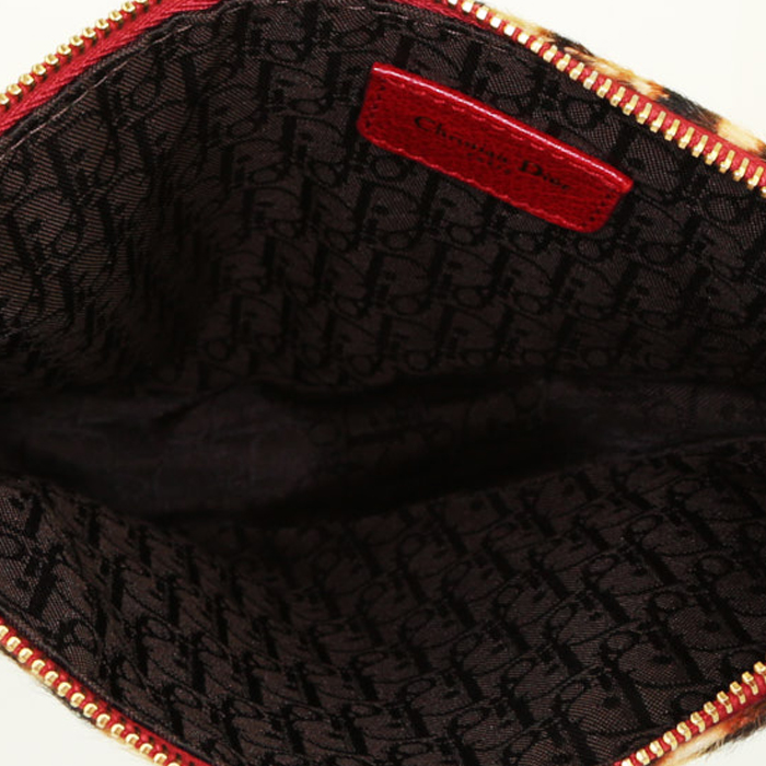 Sac Dior Saddle en poulain léopard et cuir rouge - Detail D2