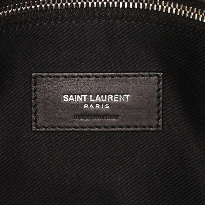 Saint Laurent Cabas YSL shopping bag in black raphia and black leather - Detail D3