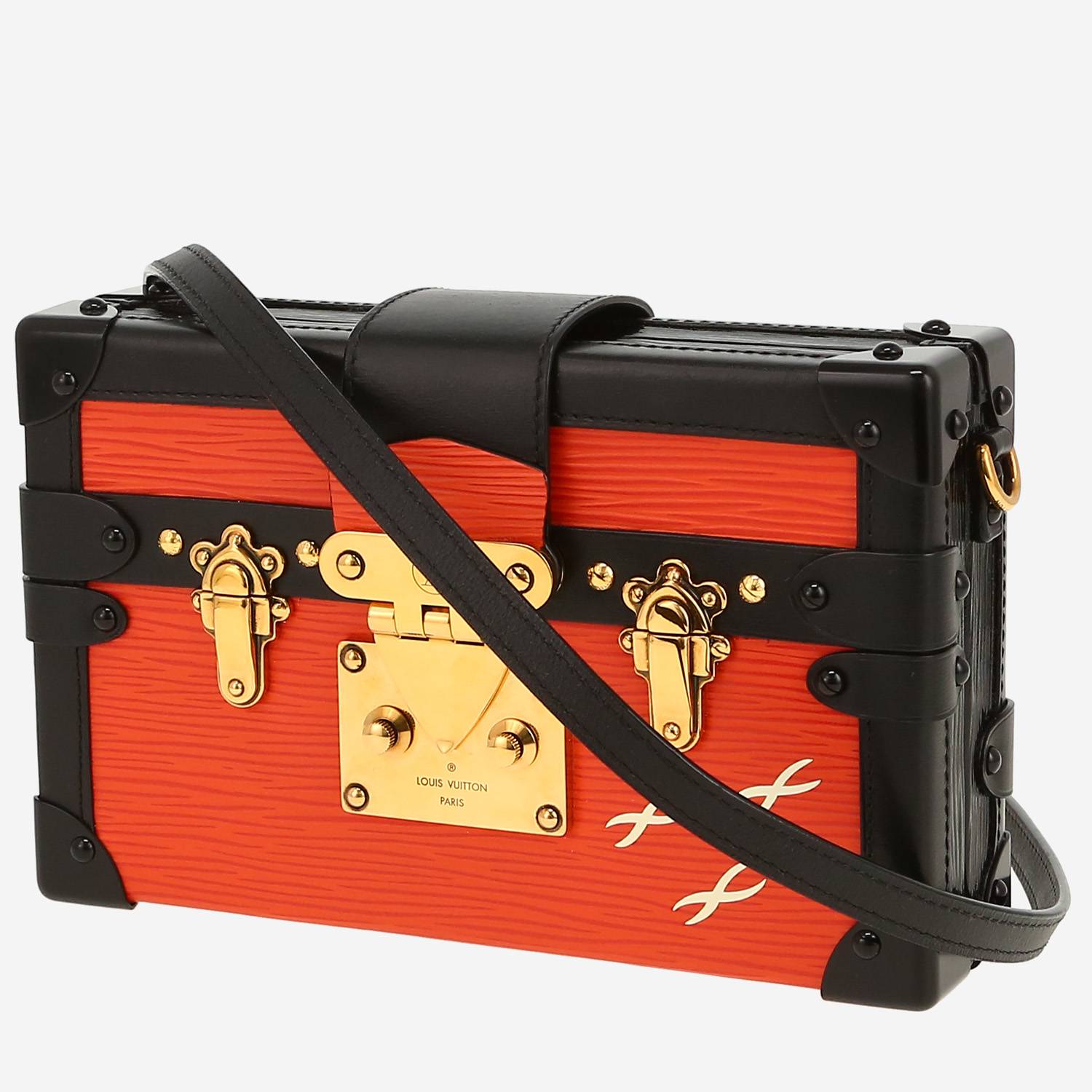 Louis Vuitton Petite Malle trunk in orange epi leather and black leather