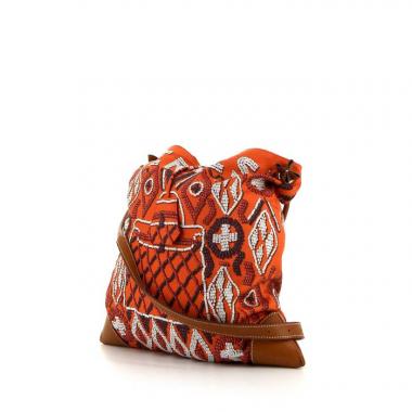 Bolso bandolera Hermès Silk City en seda naranja y cuero Barenia