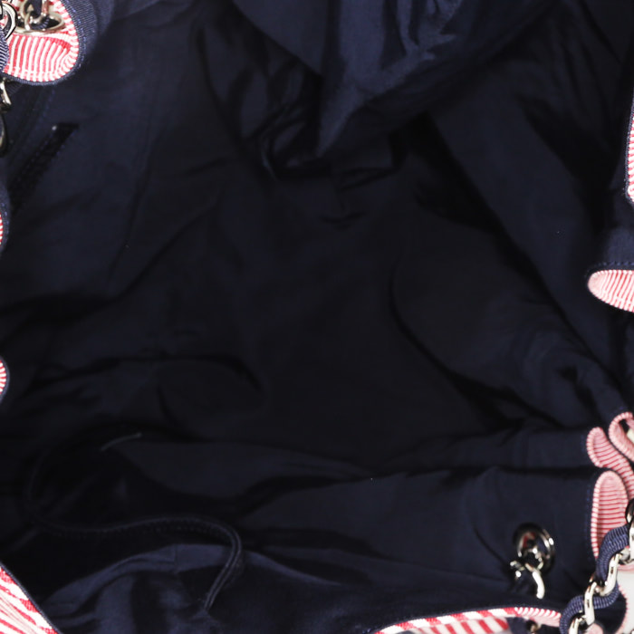 Borsa Chanel Coco Mark Tote in tela bianca e rossa a righe e tela denim blu - Detail D2