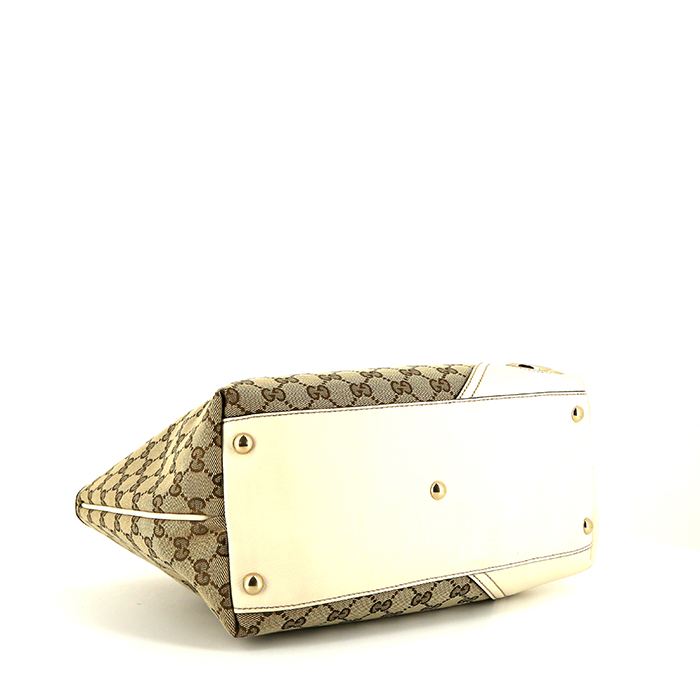 Gucci shopping bag in beige "sûpreme GG" canvas and white leather - Detail D4