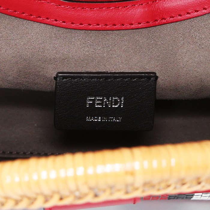 Sac bandoulière Fendi Runaway en toile rouge blanche et noire et cuir rouge - Detail D4