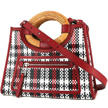 Bolso bandolera Fendi Runaway en lona roja, blanca y negra y cuero rojo