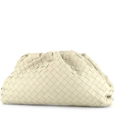 Pouch Intrecciato Leather Clutch in Beige - Bottega Veneta