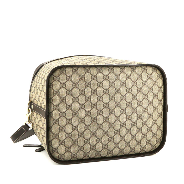 Vanity Gucci Gucci Vintage en toile siglée beige et cuir marron - Detail D5