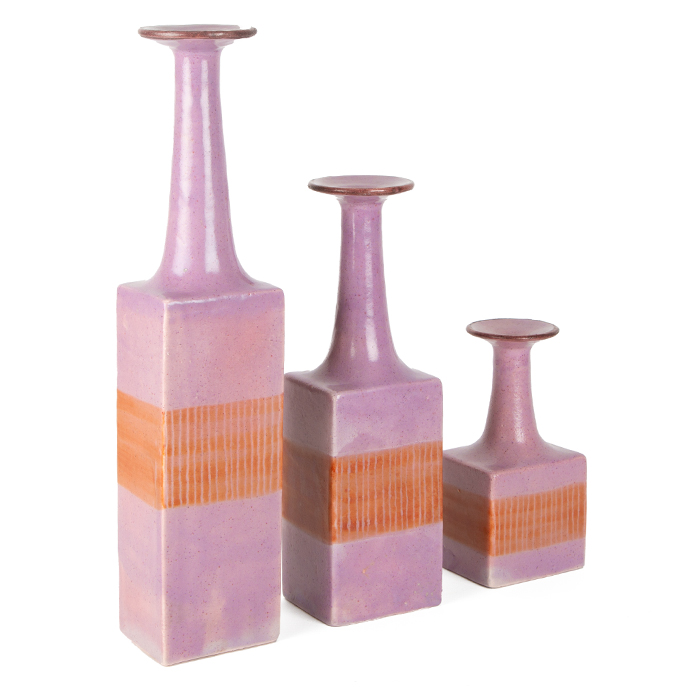 Bruno Gambone, a rare set of three bottles vases, in enamelled sandstone, signed, around 1969/1979 - Detail D2