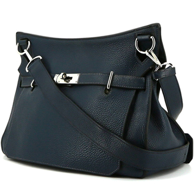 Bolso bandolera Hermès Jypsiere 37 cm en cuero togo azul oscuro
