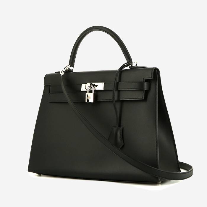 Bolso de mano Hermes Kelly 32 cm en cuero Madame negro