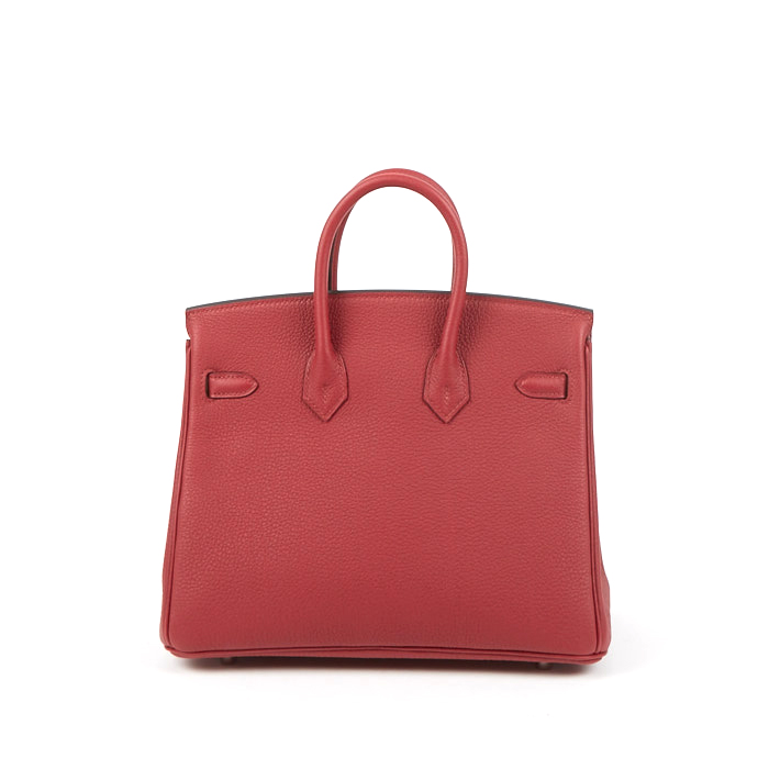 Sac à main Hermes Birkin 25 cm en cuir togo rouge grenat - Detail D2