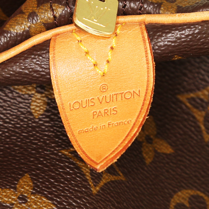 Borsa da viaggio Louis Vuitton Keepall 60 cm in tela monogram marrone e pelle naturale - Detail D3