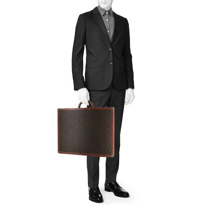 Louis Vuitton Bisten 60 suitcase in monogram canvas and brown lozine (vulcanised fibre) - Detail D1
