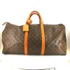 Borsa da viaggio Louis Vuitton Keepall 60 cm in tela monogram marrone e pelle naturale - 360 thumbnail