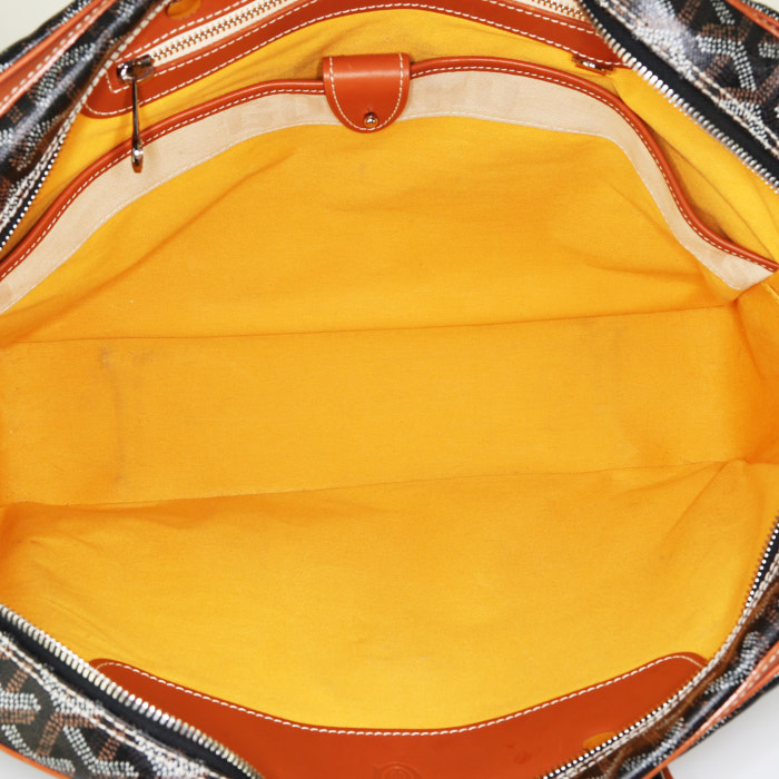 Porte-documents Goyard Ambassade en toile Goyardine marron et cuir marron - Detail D3