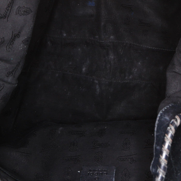 Gucci Jackie handbag in black leather and black suede - Detail D2