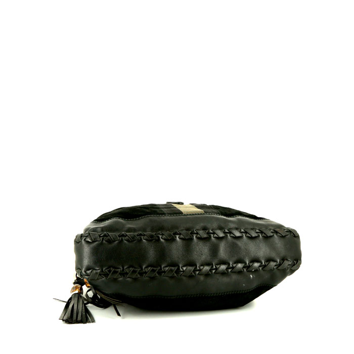 Gucci Jackie handbag in black leather and black suede - Detail D4