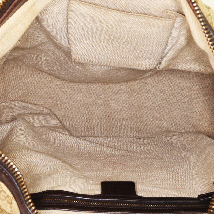 Borsa bisaccia Gucci in tela "sûpreme GG" beige e coccodrillo marrone Cacao - Detail D3
