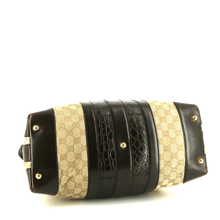 Gucci messenger bag in beige "sûpreme GG" canvas and brown Cacao crocodile - Detail D5