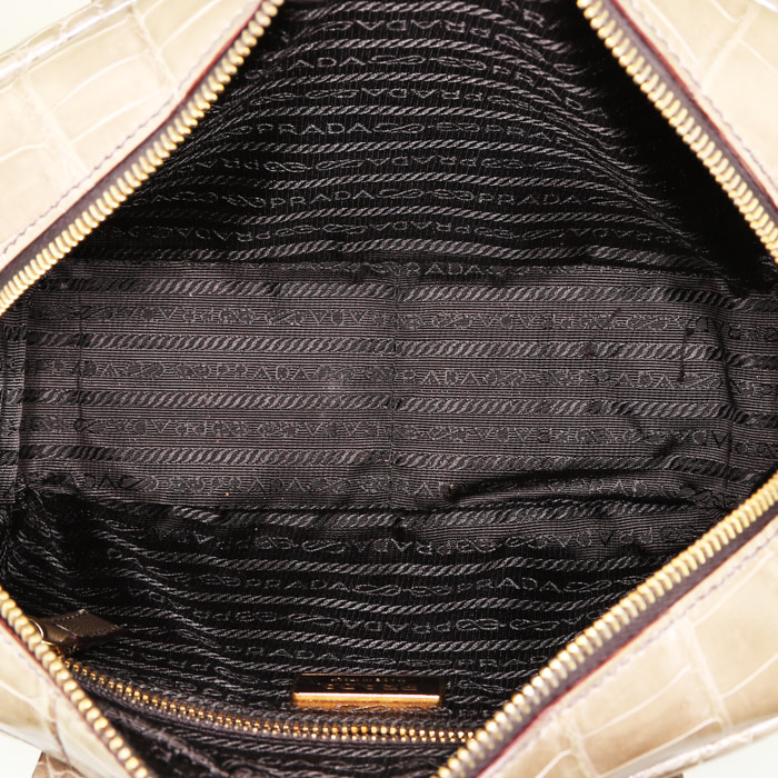 Prada small model handbag in grey crocodile - Detail D2