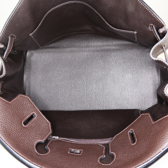 Sac à main Hermes Birkin 35 cm en cuir togo marron et toile H beige - Detail D2