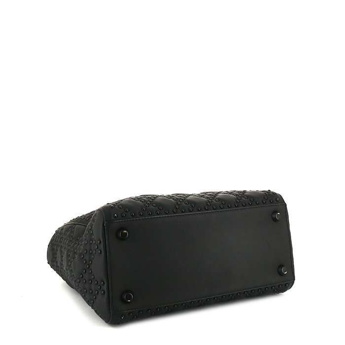 Dior Lady Dior medium model handbag in black leather cannage - Detail D5