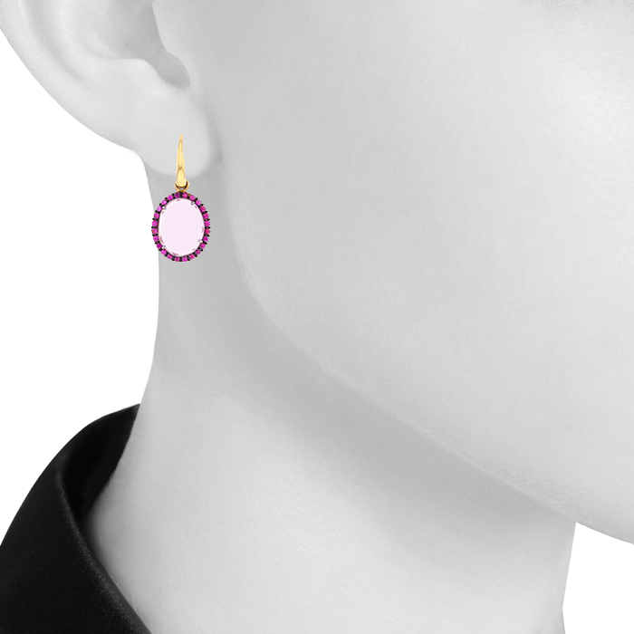 Pendientes Pomellato Colpo Di Fulmine en oro rosa,  amatistas y turmalinas rosas - Detail D1