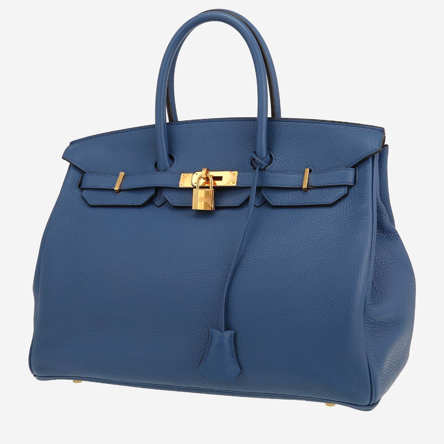 Sac à main Hermes Birkin 35 cm en cuir taurillon clémence bleu