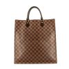 Shopping bag Louis Vuitton  Sac Plat in tela a scacchi ebana e pelle lucida marrone - 360 thumbnail