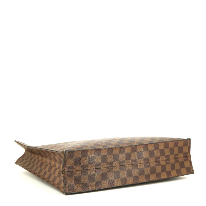 Shopping bag Louis Vuitton  Sac Plat in tela a scacchi ebana e pelle lucida marrone - Detail D4