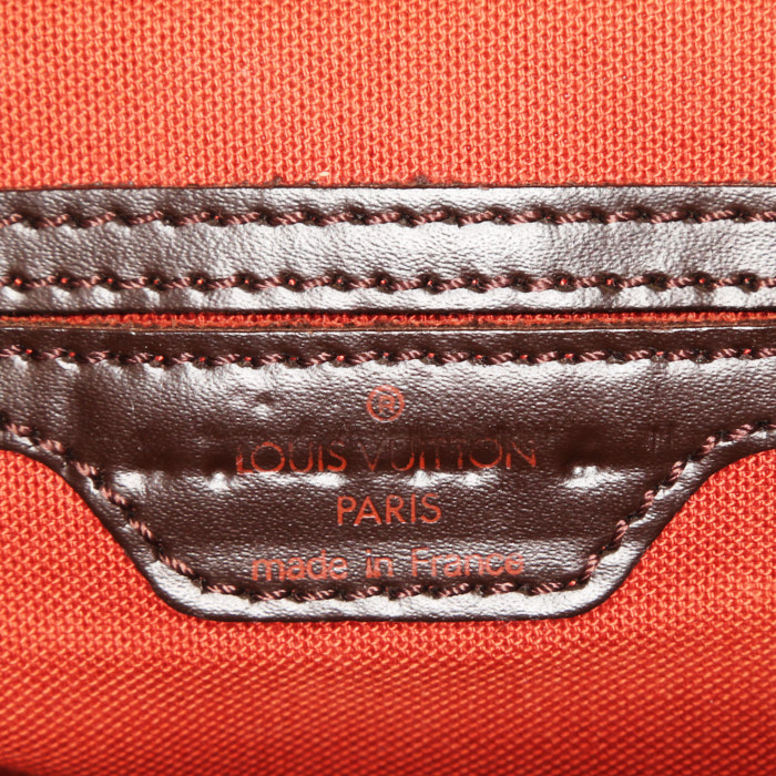 Sac à dos Louis Vuitton Soho en toile damier ébène et cuir marron - Detail D3