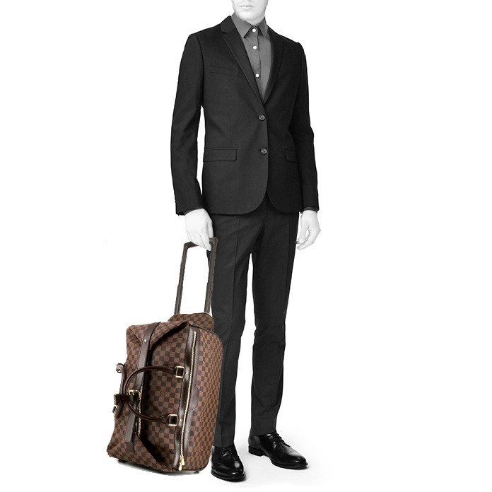 Louis Vuitton Eole travel bag in brown damier canvas and brown leather - Detail D2