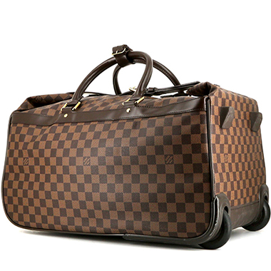 Borsa da viaggio Louis Vuitton  Eole in tela a scacchi marrone e pelle marrone